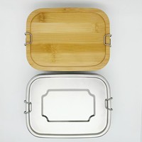 Boîte de stockage de récipients alimentaires en acier inoxydable anti-fuite Boîte à lunch Bento en métal personnalisée avec couvercle en bambou