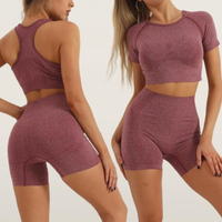 Fabrieksgemaakte 5-delige eco-vriendelijke ademende yogaset met brede tailleband, geprint patroon, plus size, sexy fitness yogasets