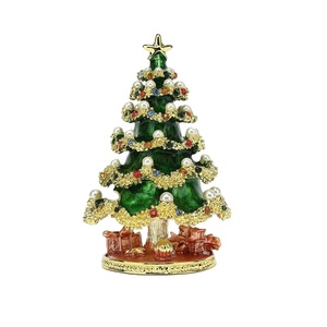 SHINNYGIFTS Hand Painted Enameled Christmas Tree Decorative Hinged Jewelry Trinket Box Unique Gift For Home Decor