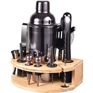 Juego de Coctelería de Acero Inoxidable Ecológico de 12 Piezas y 750 ml con Soporte de Bambú, Logotipo Personalizado, Kit de Barman para el Hogar, Herramientas de Bar - Product Image 1