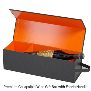 Boîte cadeau de luxe magnétique pliable avec pelliculage brillant, recyclable, haut de gamme, pour 1 bouteille de vin ou spiritueux, idéale pour l'emballage de mariage - Product Image 1
