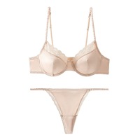 Set Bra dan Celana Dalam Satin Elastis Gaya Bohemian Seksi Eropa dan Amerika dengan Pola Solid untuk Wanita