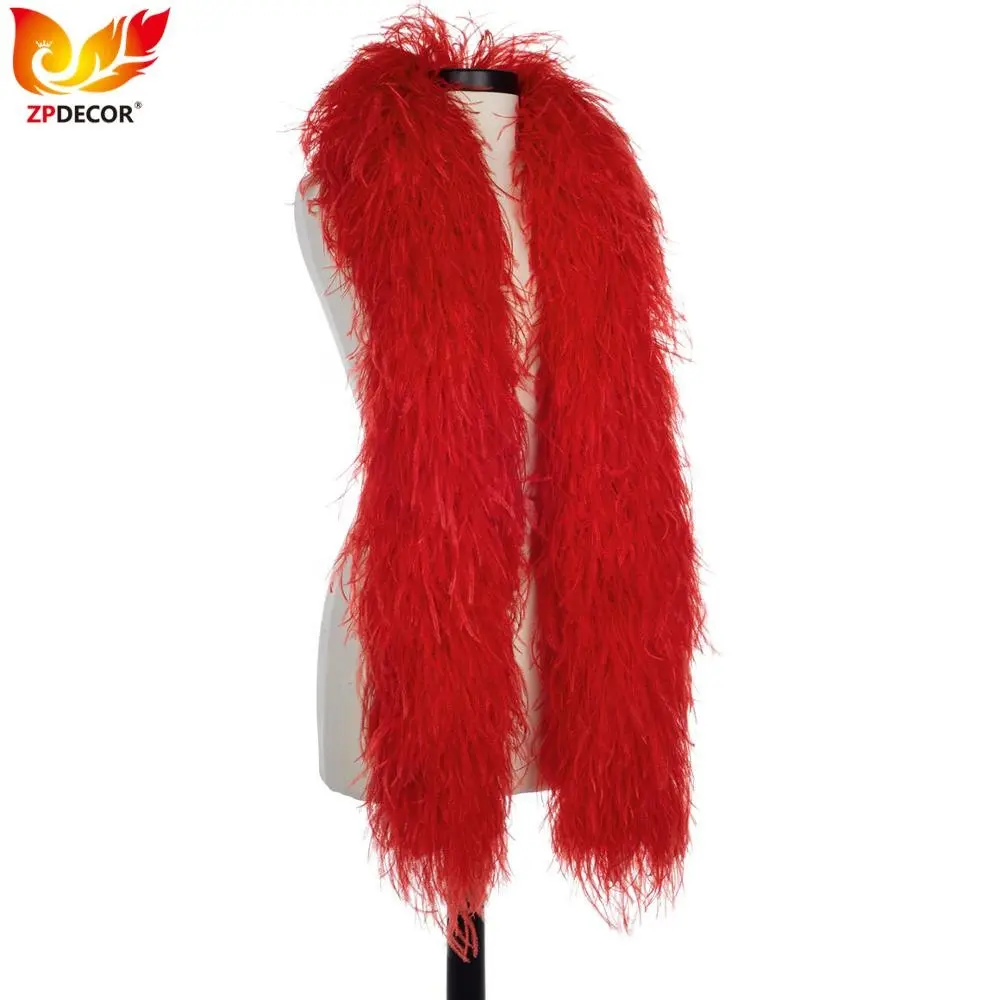 ZPDECOR Factory Wholesale High Quality 8 Ply Red Ostrich Feather Boas Scarf for Fashion Model and Wedding Clothing Design