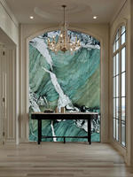 Dalle de quartzite vert Cristallo Botanico du Brésil durable, rétroéclairée, avec cristal de fuchsite, pour revêtement mural décoratif et comptoir de réception