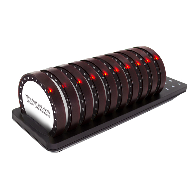 Restaurant Wireless Queue System Guest Paging Coaster Device for Fast Food Long Distance Transmitter 1 Transmitter and 10 Pagers