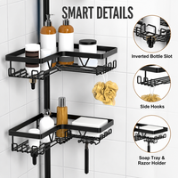 ARODDY Étagère d'angle de douche brevetée Spring-Lock 25 mm à 4 niveaux, organisateur de rangement de salle de bain réglable sans outils