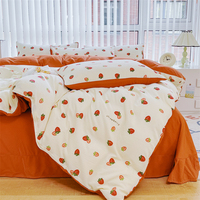 Ensemble de literie en polyester froissé imprimé fraises, 4 pièces, vente en gros