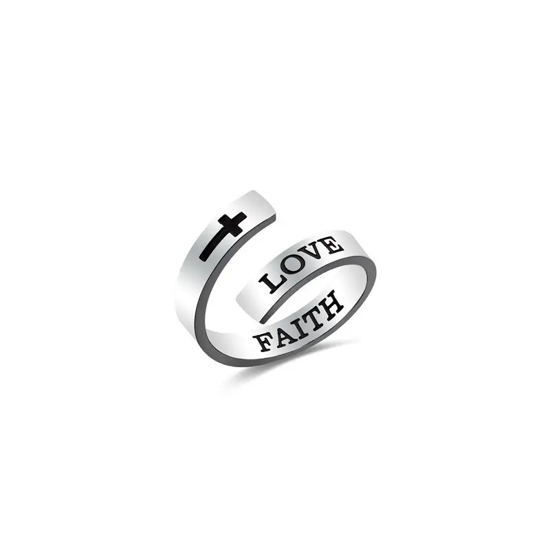 New Simple engraving lettering LOVE cross double-layer stainless Steel Ring Wholesale