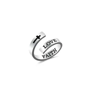 New Simple engraving lettering LOVE cross double-layer stainless Steel Ring Wholesale