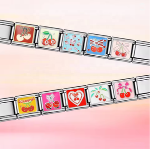 Wholesale Italian Charm <b>Bracelet</b> DIY Y2K Bow <b>Red</b> Cherry Heart Charm Links <b>Bracelets</b> DIY Stainless Steel Women Men Jewelry Gift - Product Image 3
