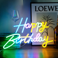 Letras Luminosas LED de Acrílico Estilo Inglés con Neón, Decoraciones de Pared para Bodas, Feliz Cumpleaños