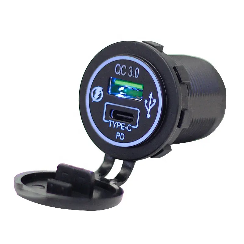 12V 24V Universal Dual Port Bus Car Socket QC3.0 USB Type C 20W PD USB Car Charger