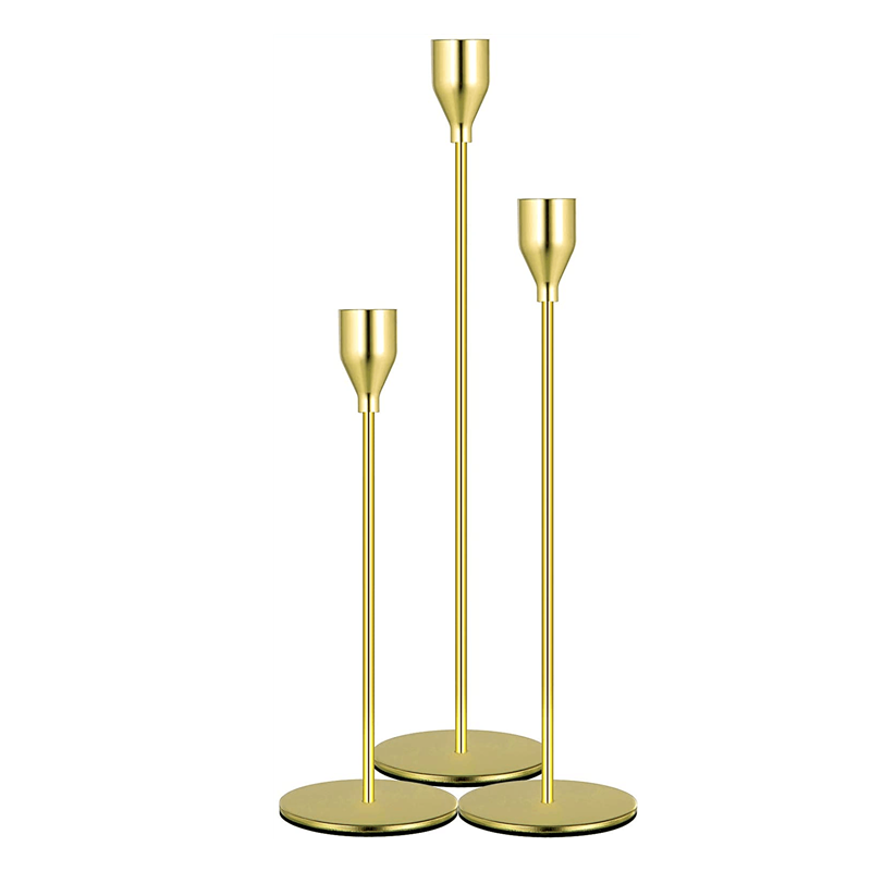 2021 hot sale wedding centerpiece 3pcs/set metal gold black color romantic decoration taper stick candle holders