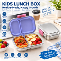 Boîte à bento mignonne à 2 compartiments en acier inoxydable avec couvercle pour enfants - Sans BPA, chauffable, grande capacité, anti-fuite, préservation de la fraîcheur