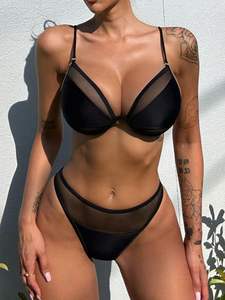 Noir Sexy maillot de bain maillot de bain maillot de bain rétro femmes maillots de bain Logo personnalisé Bikinis femmes deux pièces Bikini ensemble maille maillots de bain ensembles - Product Image 5