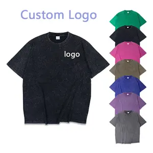 Custom Mens Sublimation Stone Washed Puff Printing Dtg Oversized Heavyweight Vintage Acid Wash T Shirt