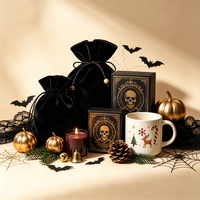 Ensemble Cadeau Costume d'Halloween : Bonnet Tricoté Yeux Lumineux, Gants Tachés de Sang, Cache-Cou Cosplay avec Boîte Cadeau