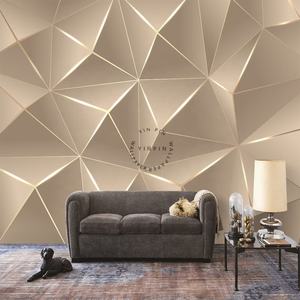 Papier peint de couleur claire polygonale plan géométrique contour doré mural - Product Image 3