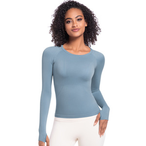 T-shirt d'automne personnalisé pour femmes, respirant, sans couture, amincissant, fitness, séchage rapide, décontracté, sport, entraînement, gym, pour le vélo, le yoga - Product Image 3