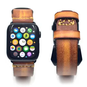 38/40mm 42/44mm hakiki Vintage deri kayış izle çift katmanlı deri gizli toka kemer izle sapanlar apple iphone için saatler