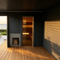 Sauna extérieur préfabriqué 2-en-1 avec bain à remous intégré, cabine de bien-être carrée en bois de pruche avec fenêtre en verre et chauffage au bois