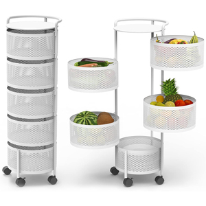 Modern Rotating Movable Metal Wall Mounted 5-Layer <b>Storage</b> <b>Rack</b> with Wheels for Kitchen & Living Room Food <b>Storage</b> - Product Image 1