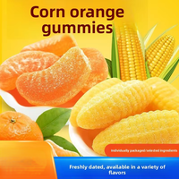 Bonbons gélifiés en vrac saveur maïs et orange, faits avec 100 % de jus naturel, emballés individuellement pour les snack-bars et les cafés