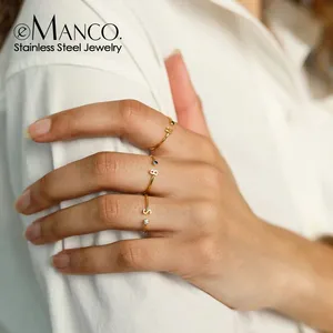 eManco Custom Name Personalised Open Ring Stainless Steel Initial Ring Gold Ring Designs For Girls With Name