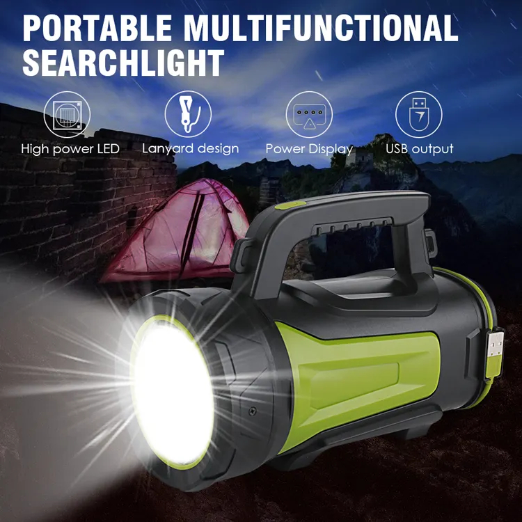 Toby's Searchlight Camping Light - Rechargeable LED Flashlight with Power Bank
