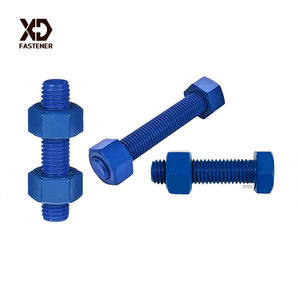 Boulons à tête cylindrique ASME A193 B7 5/8\" - Taille de filetage <span class=keywords><strong>11</strong></span>, 4\" de long, tiges filetées revêtues de PTFE bleu B7, avec écrous HH - Product Image 2