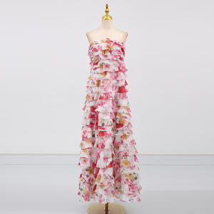 เดรสแม็กซี่แขนกุดลายดอกไม้คอวีรูปตัวยูหรูหราสำหรับผู้หญิงชุดราตรีลำลองสำหรับฤดูร้อนเสื้อสายเดี่ยวผ่าชายเสื้อพิมพ์ลายดิจิตอล - Product Image 6