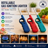 Briquet à gaz pour barbecue à longue portée avec logo personnalisé, allume-feu pour bougies, allume-feu de camping extérieur rechargeable, allume-feu de cuisinière avec verrou de sécurité