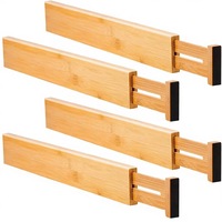 Lot de 4 organiseurs de tiroirs en bambou naturel, séparateurs de tiroirs réglables pour cuisine, chambre, salle de bain, commode, bureau