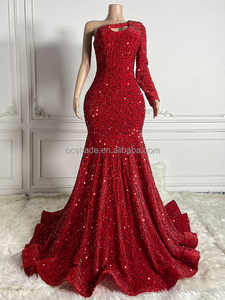 Ocstrade Robe Scintillante à Longue Traîne pour Femme, Fête, Mariage, Soirée, Épaule Dénudée, Paillettes Rouges, Manches Longues, Robe de Bal 2025 pour Femme - Product Image 4