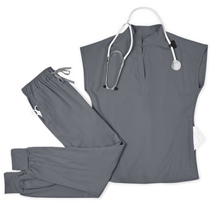 Ensemble de tenue d'infirmière confortable pour femme 2026 LOMW, <span class=keywords><strong>veste</strong></span> à manches courtes bleu roi et beige, pantalon jogger, uniformes de travail - Product Image 5