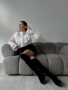 Áo kiểu nữ Xuân 2025 chất liệu chiffon thời trang, cổ đứng, viền bèo, thiết kế mới - Product Image 4