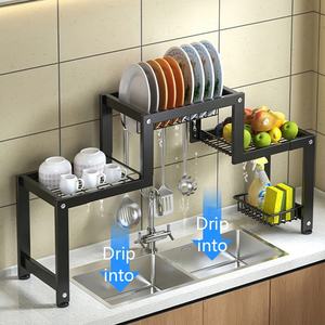 Support de rangement pour vaisselle en acier inoxydable à 2 niveaux avec crochets, étagère de rangement pour casseroles, porte-couteaux, organisateur d'outils - Product Image 2