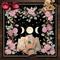 Nappe de table, nappe d'autel et tissu de divination rose à motifs papillon, phase de lune et floral, pour Tarot, Sorcellerie, Astrologie, Oracle, Décoration intérieure