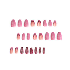 Vente en gros de 24 pièces/boîte de <span class=keywords><strong>faux</strong></span> <span class=keywords><strong>ongles</strong></span> en ABS à effet flamme et dégradé pour filles, pour application sur les doigts - Product Image 2