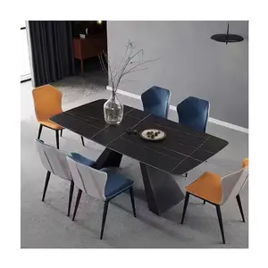 Meubles de salle à manger et de Restaurant, en céramique noire, aspect marbre, français, Table et chaises rectangulaires, prix bas, 2022