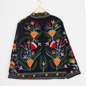 Premium <b>Women</b> <b>Velvet</b> Suzani <b>Jacket</b> Bohemian Floral Embroidered Handmade Boutique Designer Coat Custom Wholesale Manufacturer OEM - Product Image 3