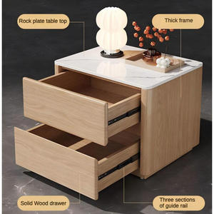 طاولة سرير ذكية حديثة فاخرة بإضاءة LED مع أدراج وشحن لاسلكي، طقم من قطعتين باللون الأسود للمنزل - Product Image 4