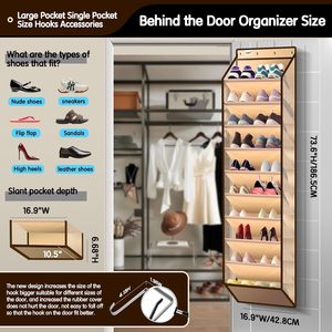Over The Door <b>Shoe</b> Organizer 10 Tier Hanging Rack Beige For <b>Shoes</b> <b>Storage</b> Behind Door - Product Image 2