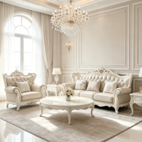 Ensemble de canapés Chesterfield en cuir sculpté en bois massif de style classique européen, meubles de luxe pour salon de villa