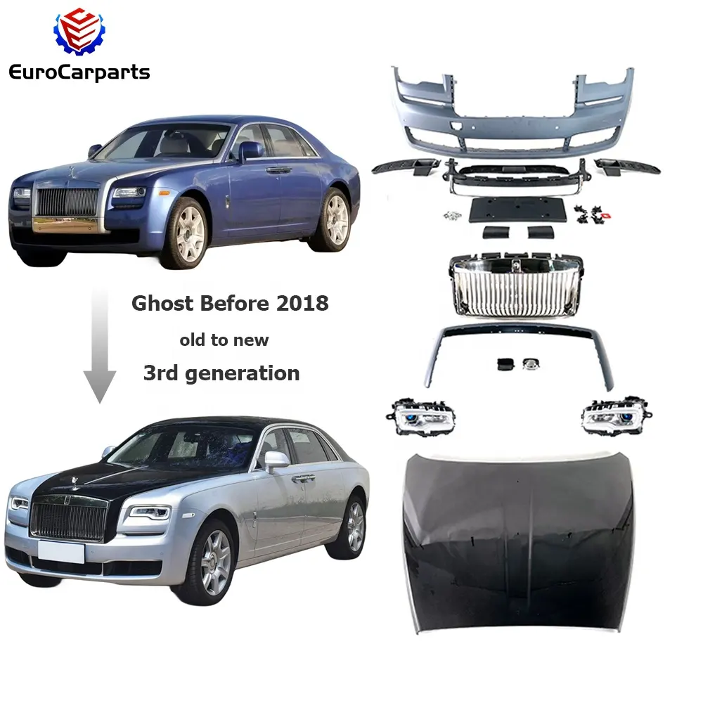 Kit de carroceria para Rolls Royce Ghost, kit de carroceria antigo a novo, acessórios para carros com capô e luzes, 2013 a 2018 anos