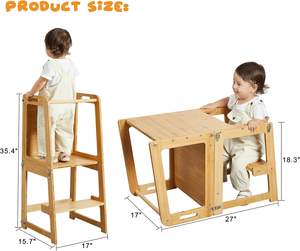 Tour d'apprentissage <span class=keywords><strong>debout</strong></span> 4 en 1 Tabouret d'aide à l'apprentissage de la cuisine en bambou avec tableau noir Chaise de <span class=keywords><strong>table</strong></span> de bureau pour les tout-petits de 1 à 6 ans - Product Image 6