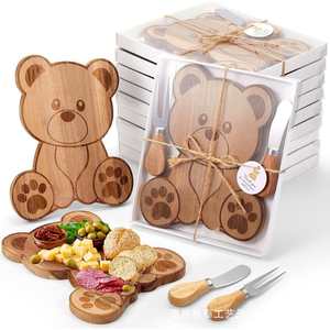 Tabla de queso de madera con forma de oso, bandeja de servir de madera de acacia para el hogar, café, té y fiestas. - Product Image 1