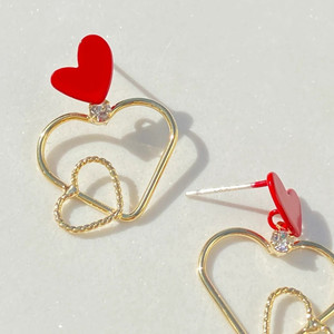 Orecchini pendenti a cuore rosso dolce per donna, accessori per l'orecchio cavi per uso quotidiano - Product Image 5