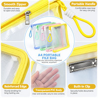 Pochette de rangement A4 en PVC transparent avec presse-papiers intégré et poignée de transport – Organisateur de documents pour l'école et le bureau – Vente en gros personnalisée OEM