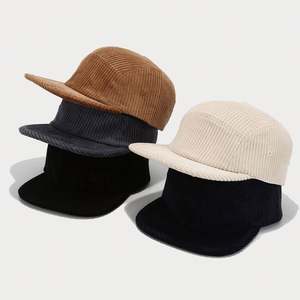 2025 New Arrival 5 Panels Fashion <b>Men</b> Vintage Corduroy Baseball <b>Cap</b> <b>Flat</b> Bill Hip Hop Sports Hat - Product Image 1